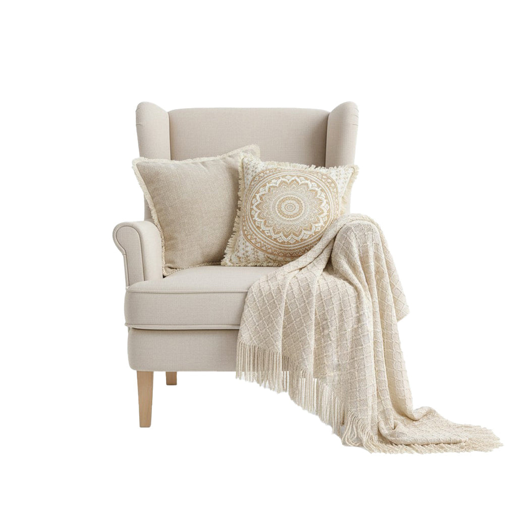 SOGA Home & Living Bundle – Chenille Tassel Pillow, Moon Cotton Pillow & Knitted Blanket-0