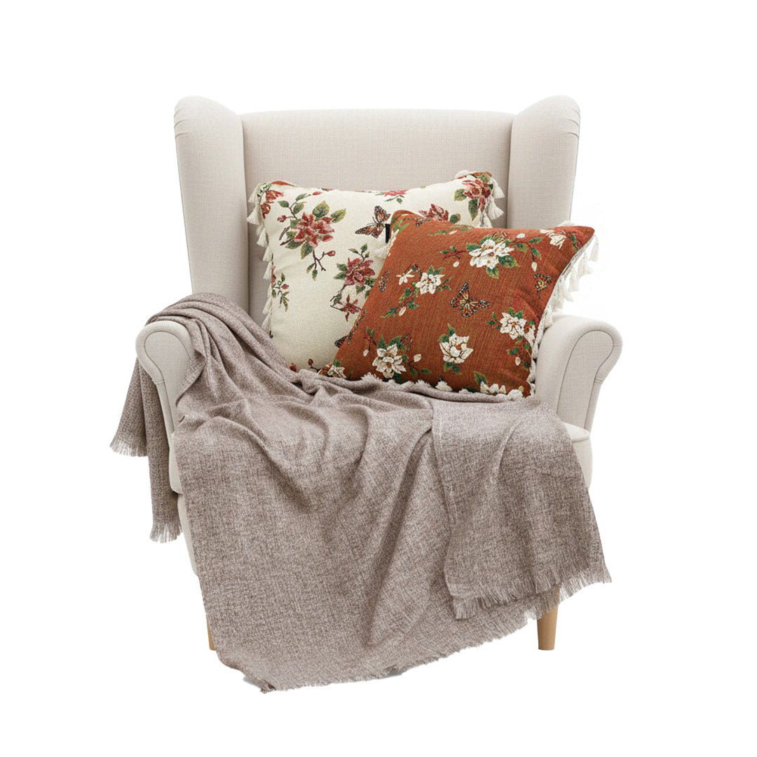SOGA Home & Living Bundle – French Vintage Butterfly Tassel Pillows & Misty Beige Blanket-0