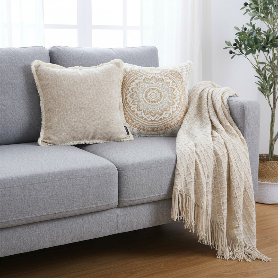 SOGA Home & Living Bundle – Chenille Tassel Pillow, Moon Cotton Pillow & Knitted Blanket-2