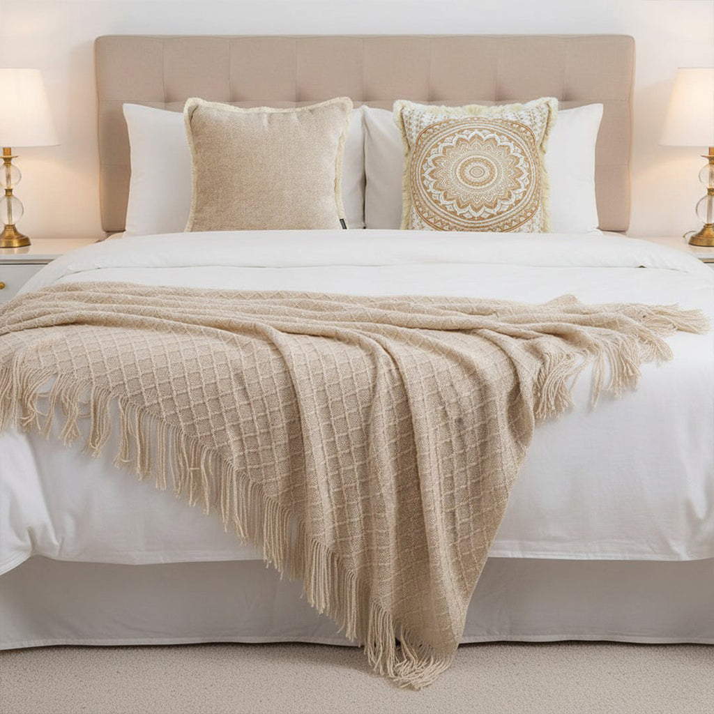 SOGA Home & Living Bundle – Chenille Tassel Pillow, Moon Cotton Pillow & Knitted Blanket-3