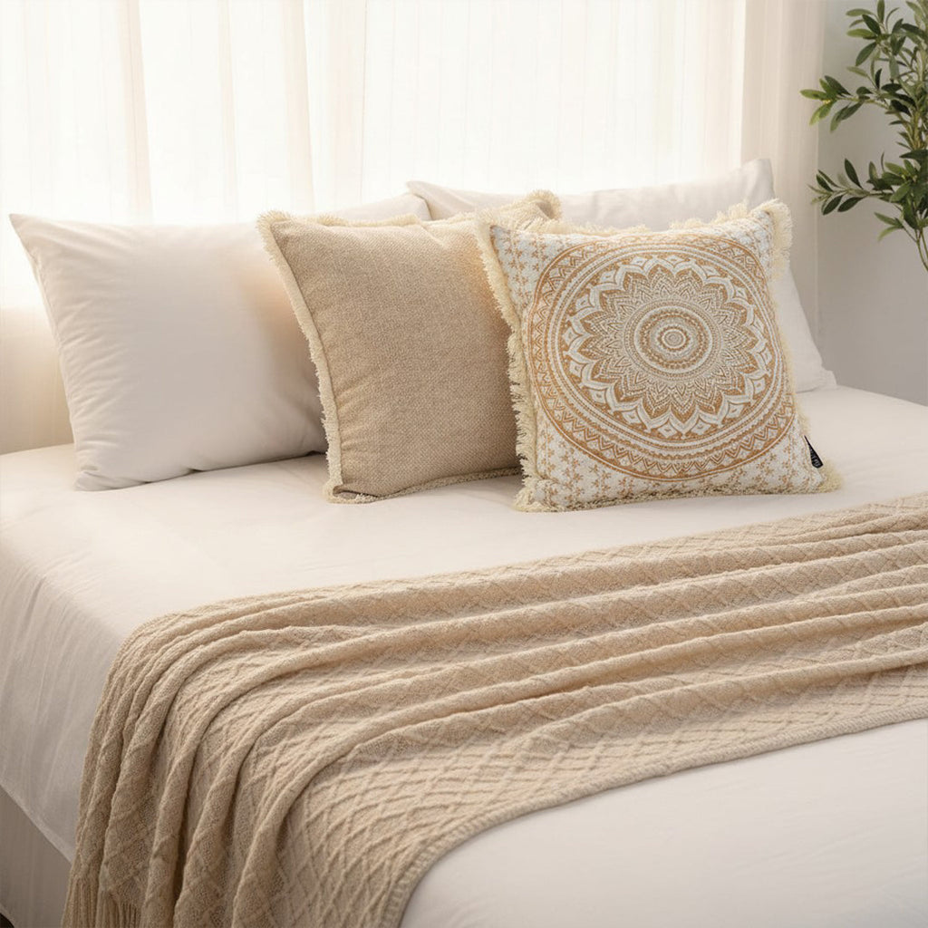 SOGA Home & Living Bundle – Chenille Tassel Pillow, Moon Cotton Pillow & Knitted Blanket-4