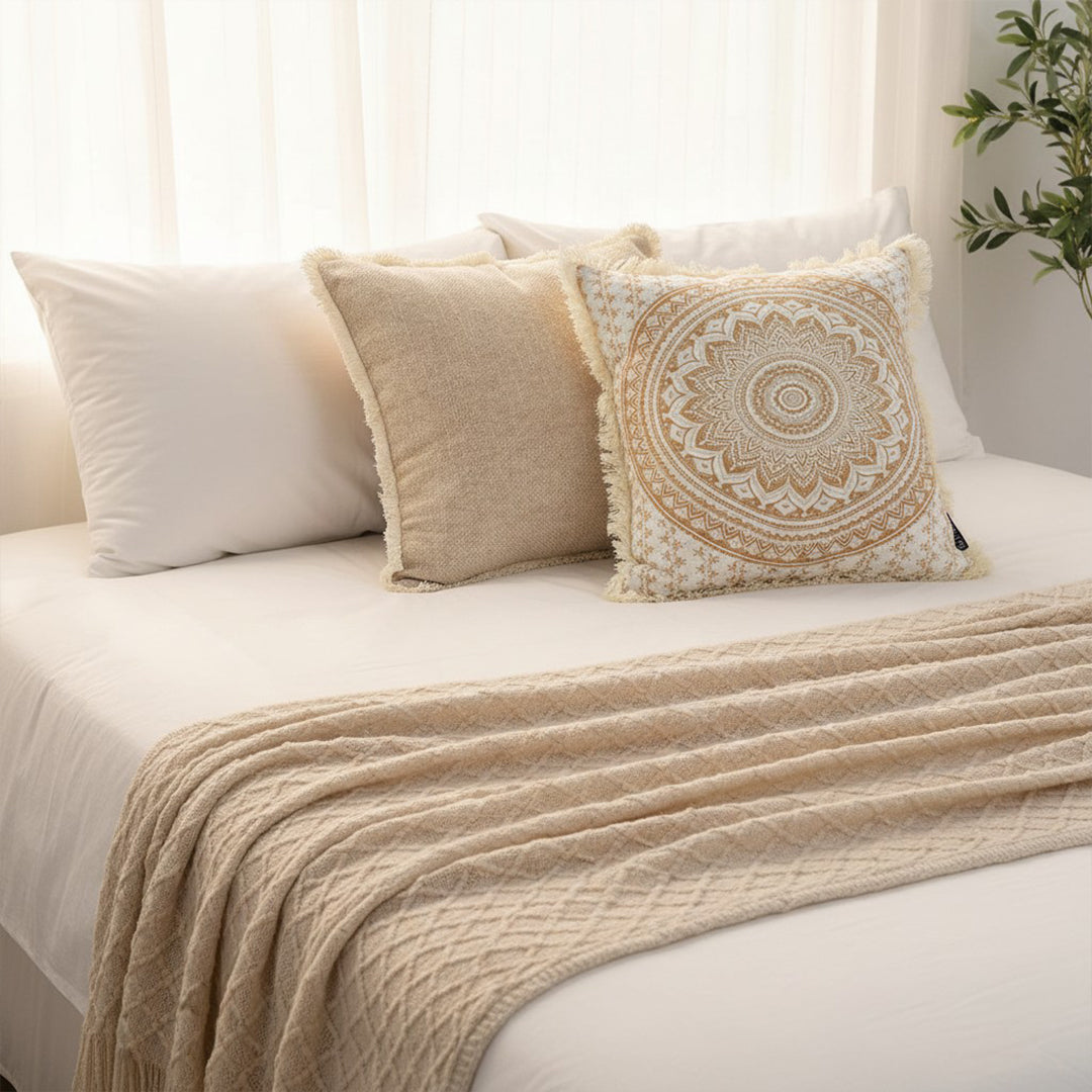 SOGA Home & Living Bundle – Chenille Tassel Pillow, Moon Cotton Pillow & Knitted Blanket-4