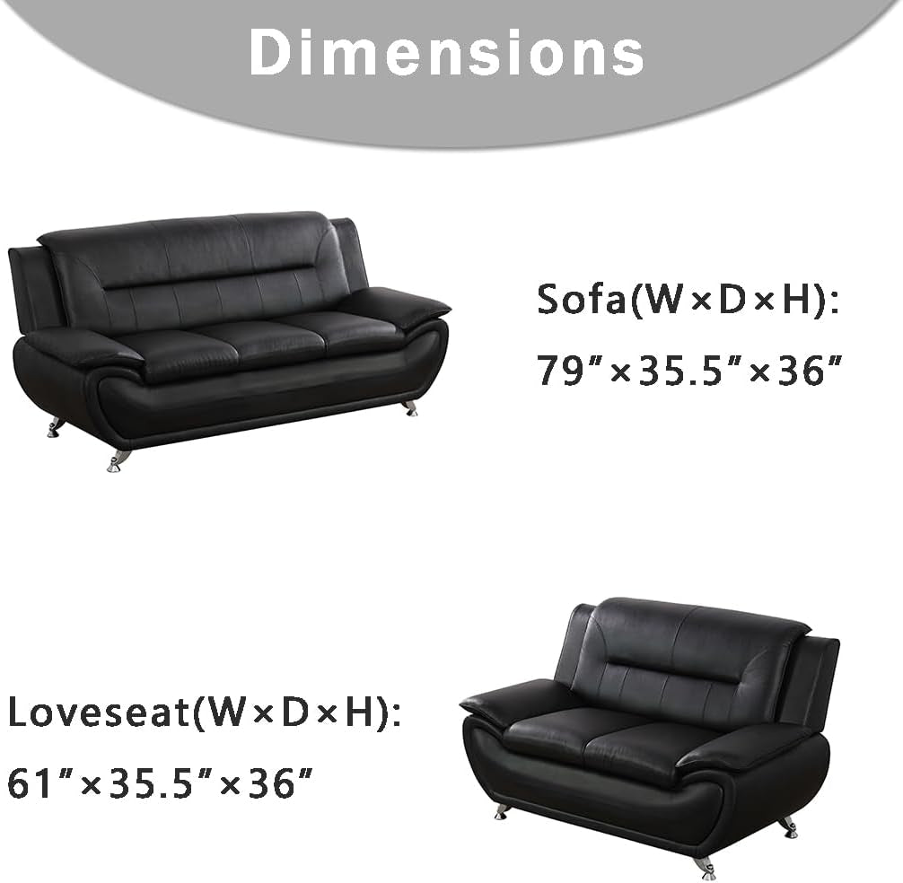 Leather Couches For Living Room Black Sofa And Loveseat Set-4