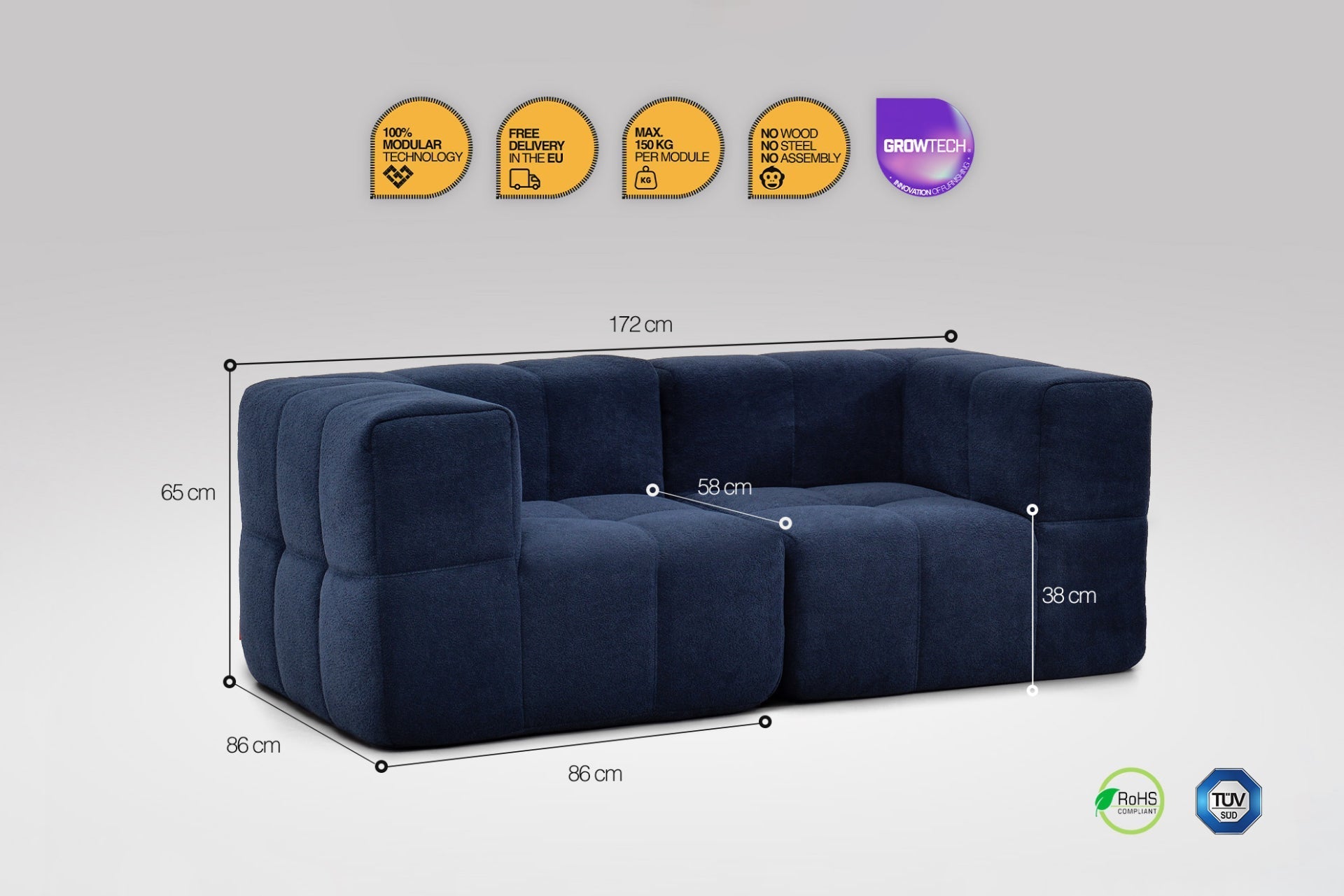 2 Teiliges Modulares Sofa – Blau-2
