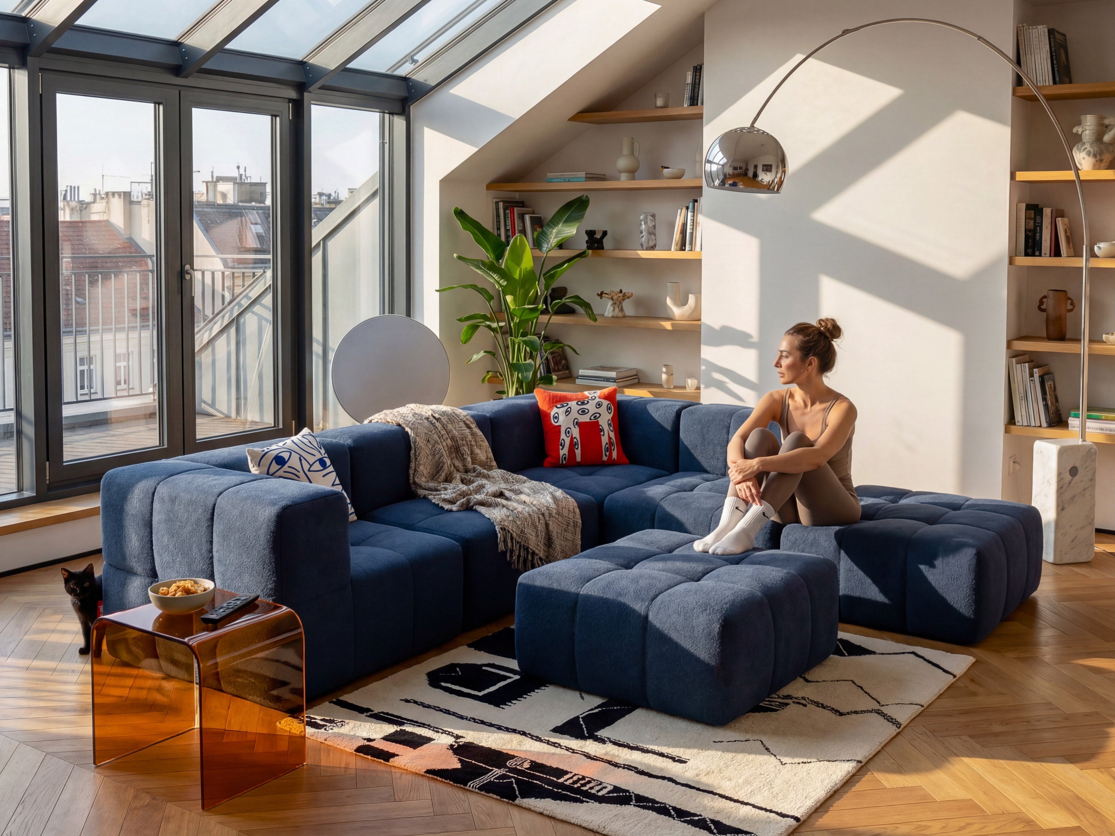 3 Teiliges Modulares Sofa – Blau-4