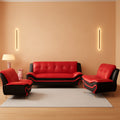 Leather Three Piece Living Room Sofa Set Black And Red-0
