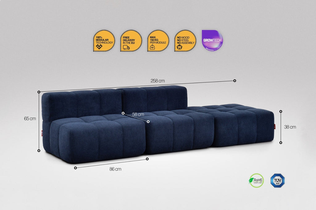 3 Teiliges Modulares Sofa – Blau-2