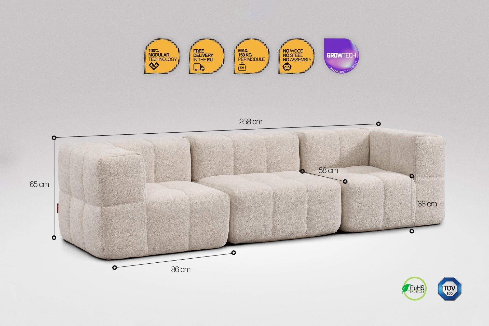 3 Teiliges Modulares Sofa – Beige-2