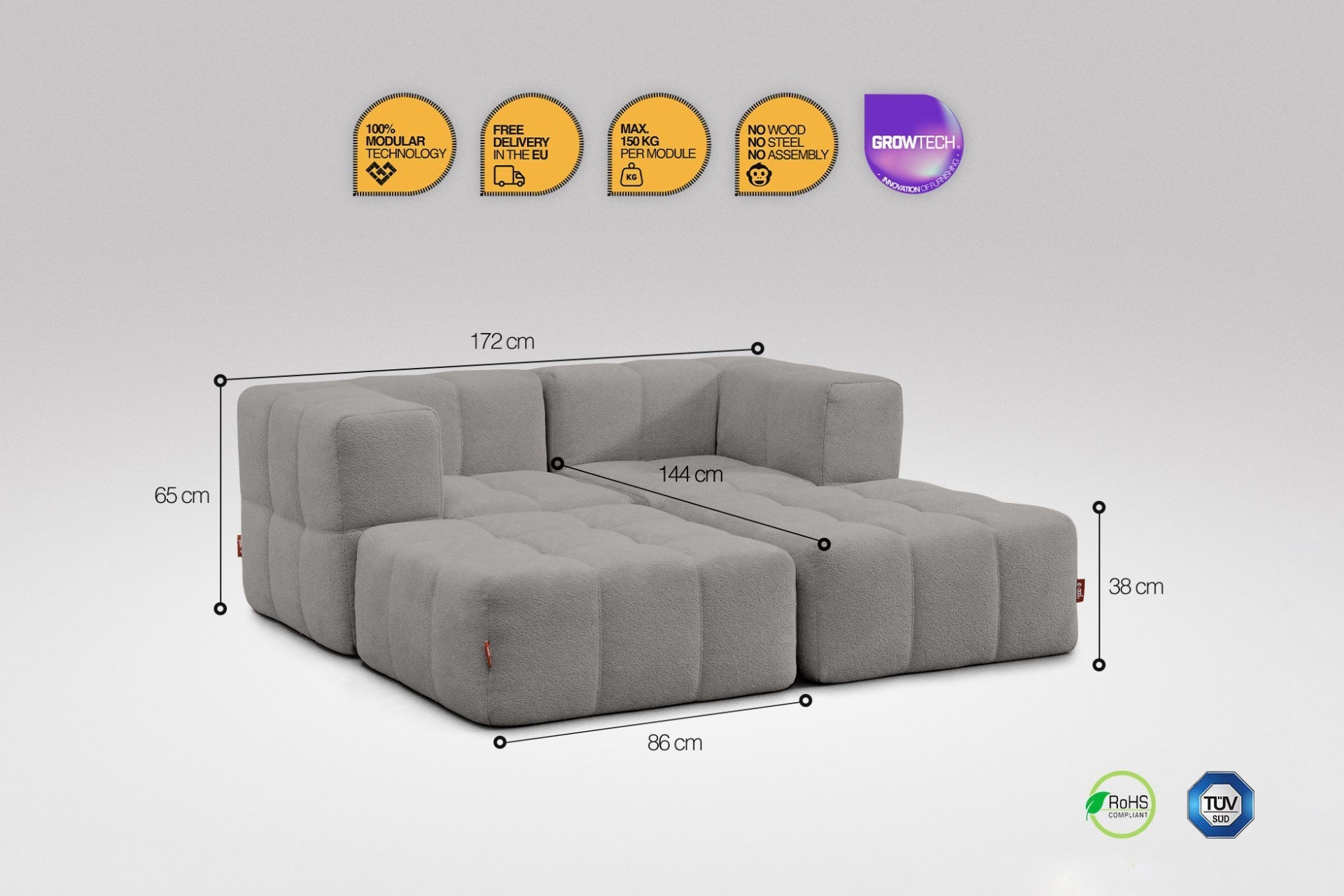 4 Teiliges Modulares Sofa – Grau-1