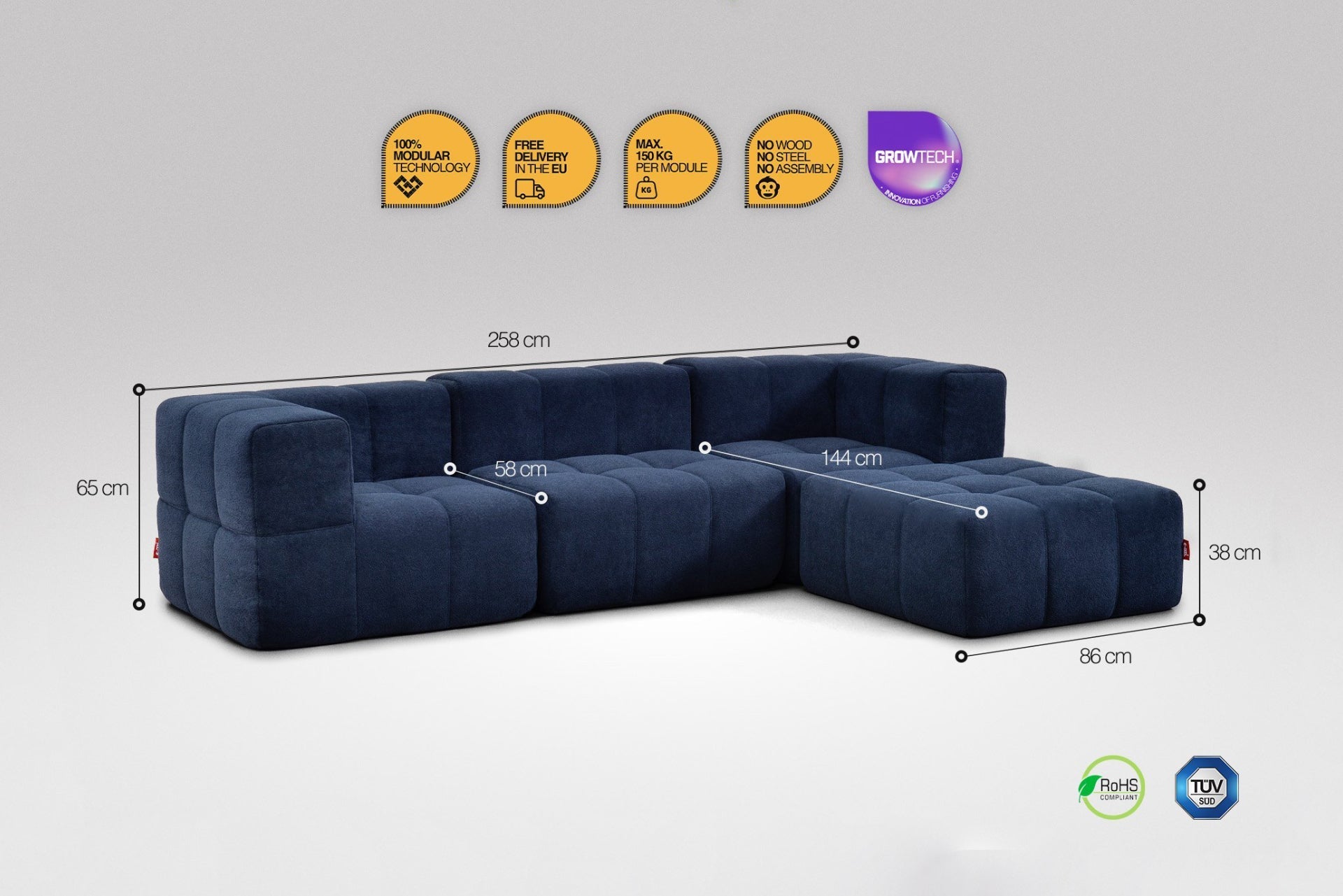 4 Teiliges Modulares Sofa – Blau-2
