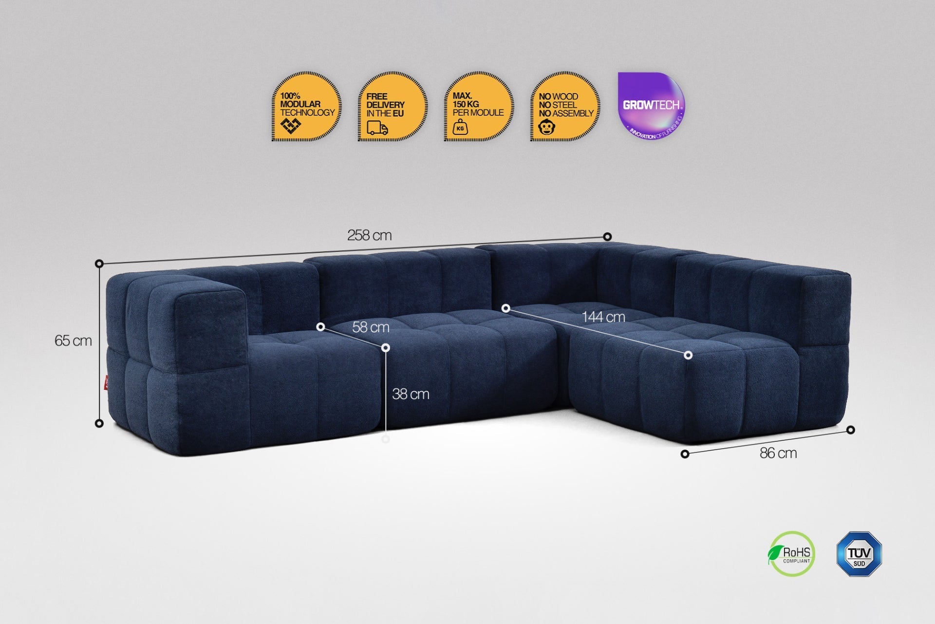 4 Teiliges Modulares Sofa – Blau-2