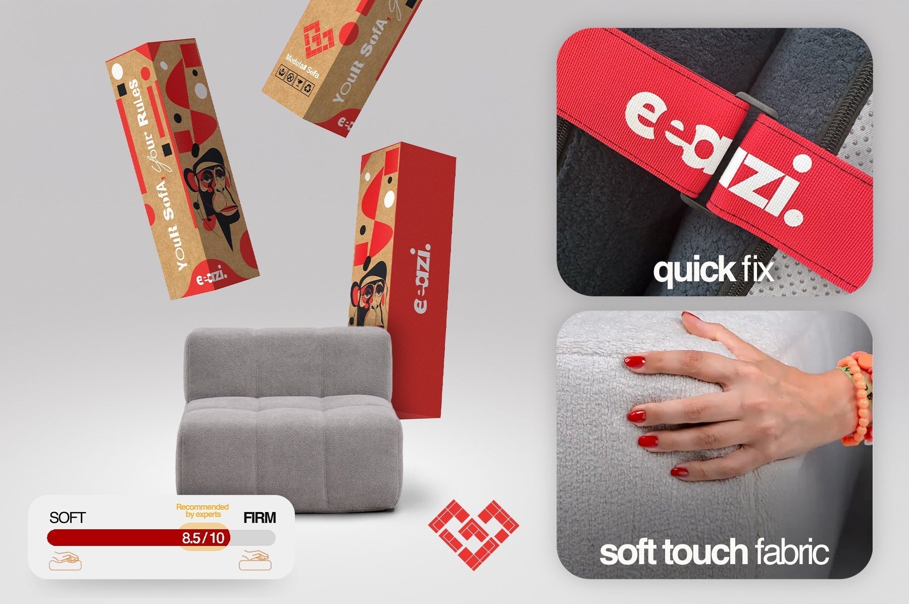 5 Teiliges Modulares Sofa – Beige-3