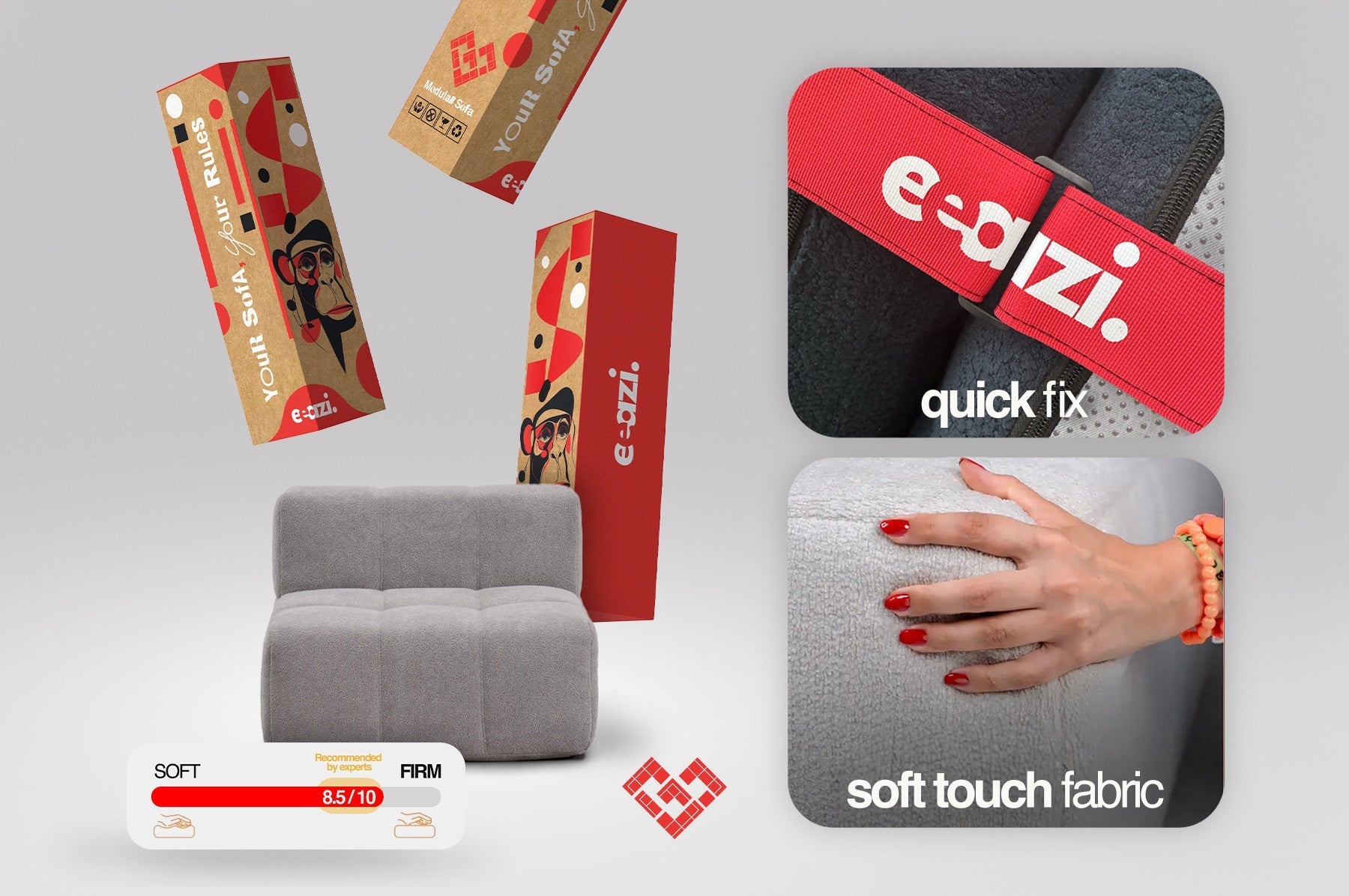 6 Teiliges Modulares Sofa – Grau-3