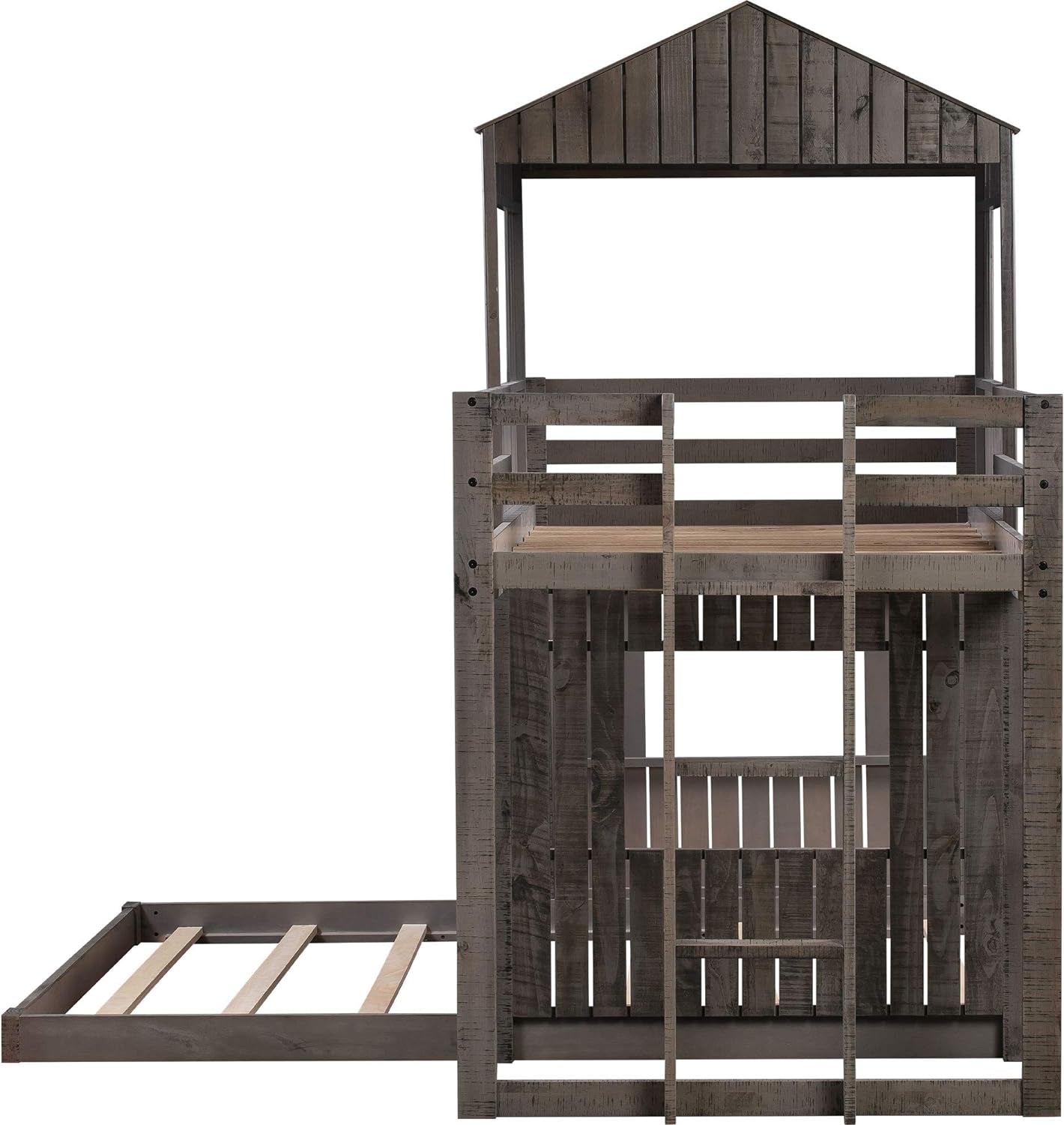 House Bunk Beds Twin Over Full Wood Distressed Grey-3