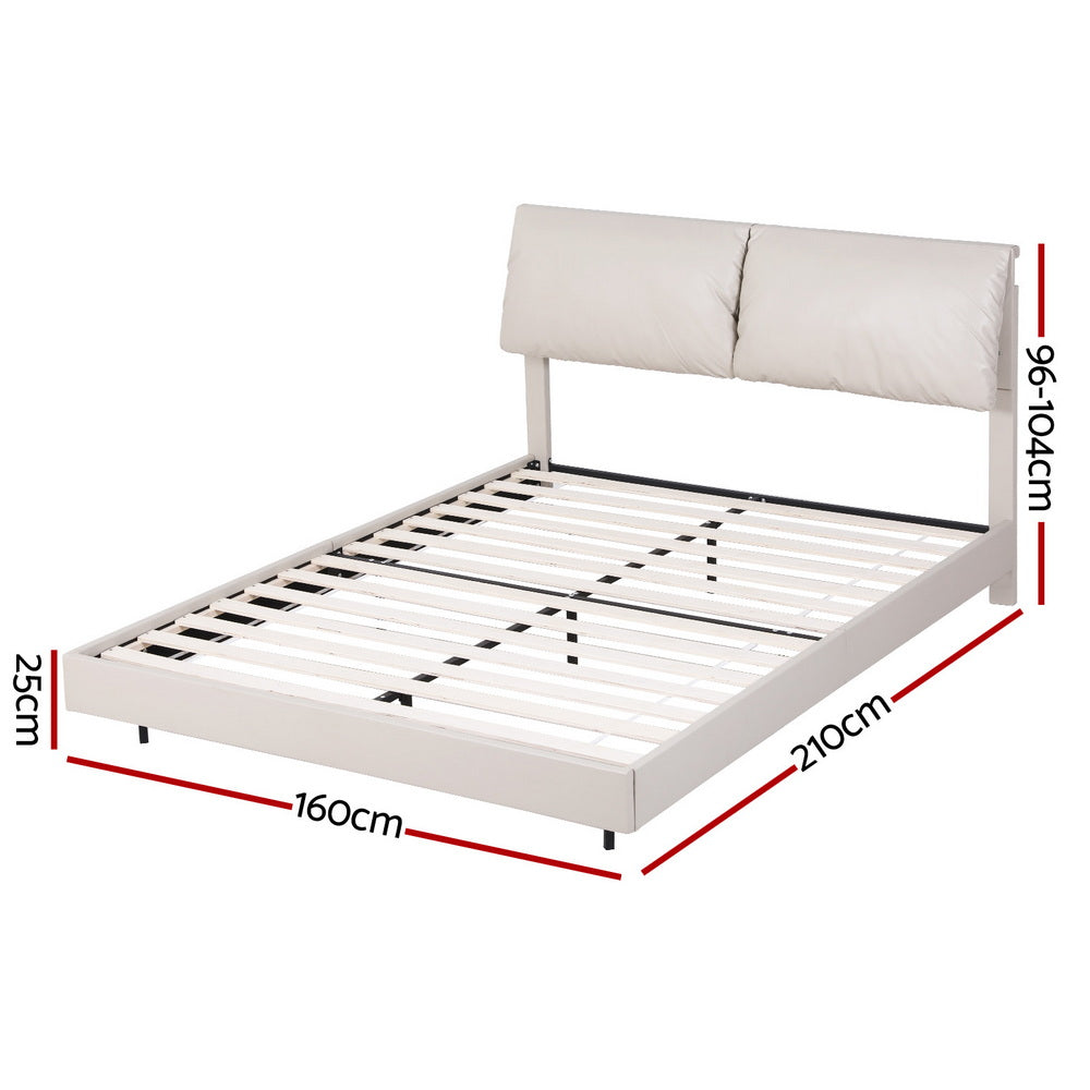 Artiss Queen Bed Frame RGB LED Floating Beds Adjustable Headboard Beige White-1