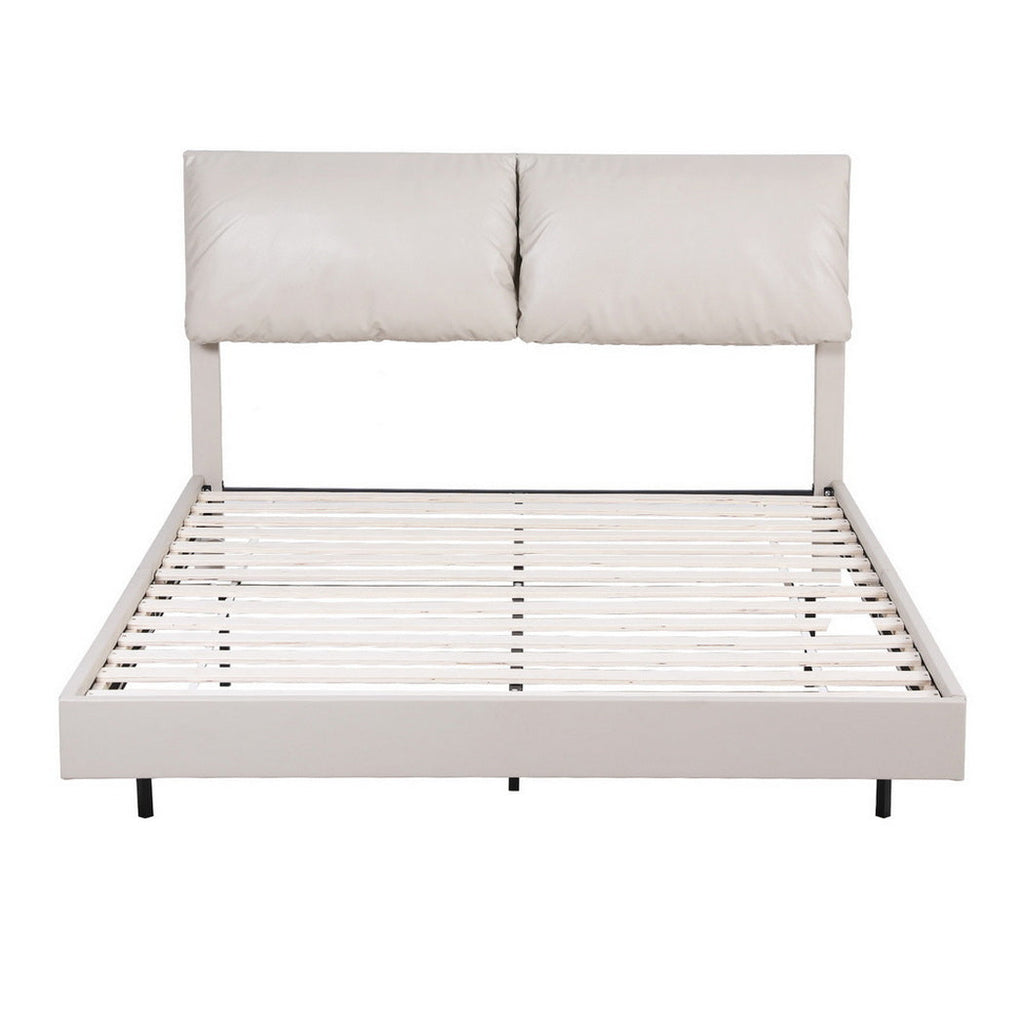 Artiss Queen Bed Frame RGB LED Floating Beds Adjustable Headboard Beige White-2