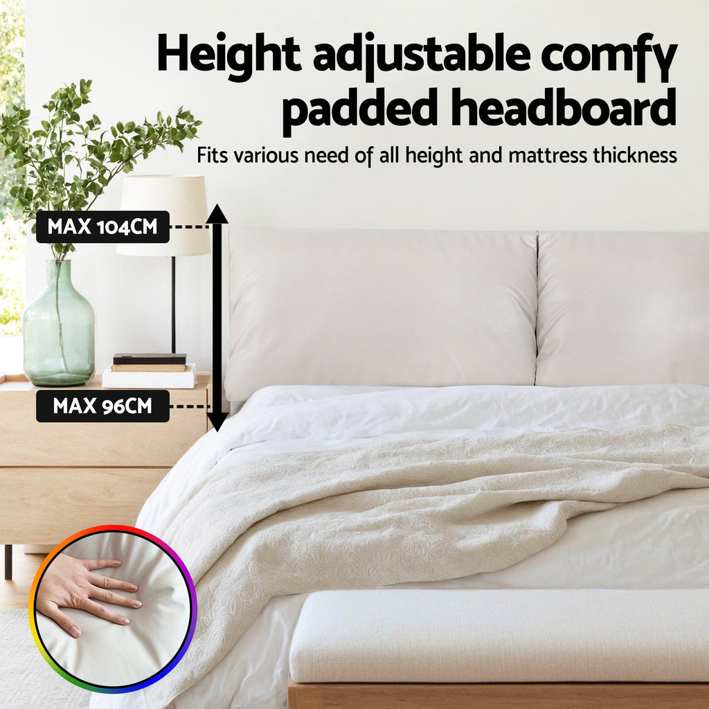 Artiss Queen Bed Frame RGB LED Floating Beds Adjustable Headboard Beige White-4