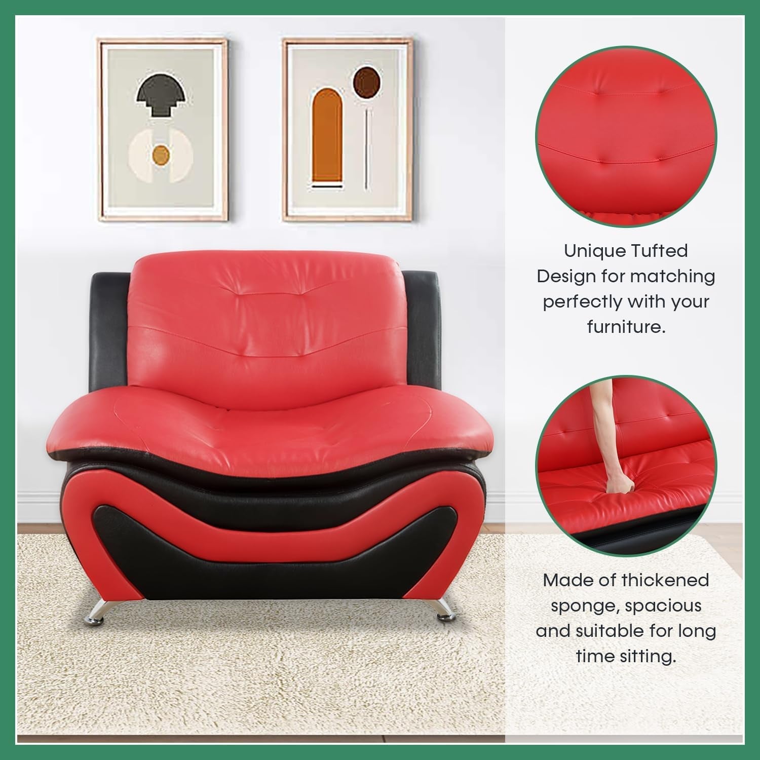 Leather Three Piece Living Room Sofa Set Black And Red-3